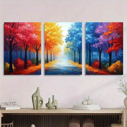 3pcs Colorful Streetscape Modern Abstract Metal Print Ready to Hang Art