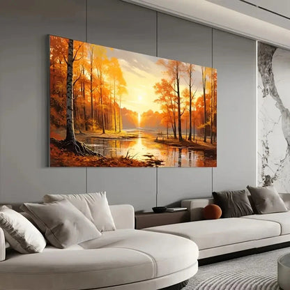 River Scene Trees & Sunset  wall canvas office home room framed 120x60cm