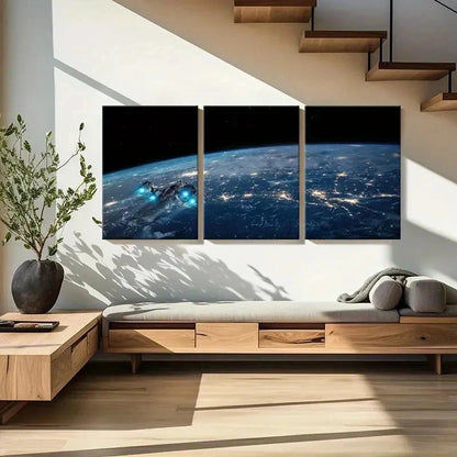 3pcs Outer Space Earth Spaceship Design Wall Art Set Canvas Framed 40x60cm - High Quality Print 100% Australian Made Wall Canvas Ready to Hang