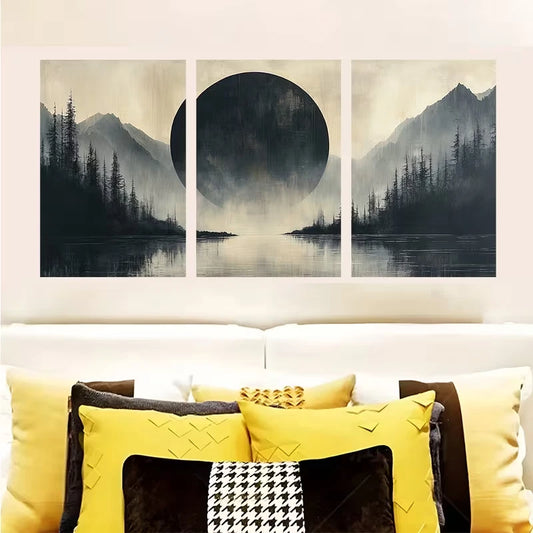 3pcs Wabi Sabi Minimalist Circular Metal Print Ready to Hang Art