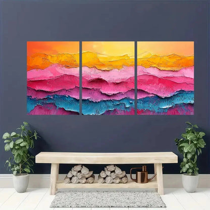 3pcs Abstract Vibrant Landscape Oil Paintings Metal Print Ready to Hang Art