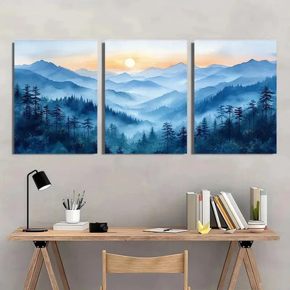 3pcs Mountains Watercolor Landscape Painting Metal Print Ready to Hang Art