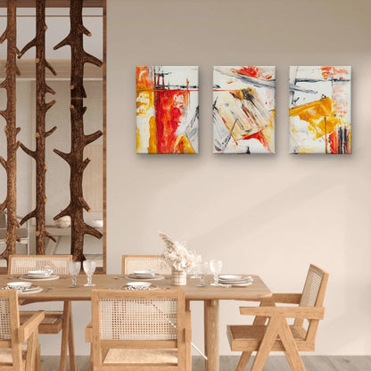 3pcs Warm Abstract Expressionism Paint Pattern Wall Art Set Canvas Framed 50x70cm - High Quality Print 100% Australian Made Wall Canvas Ready to Hang