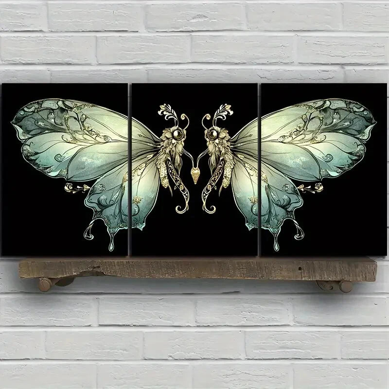 3pcs The on The Butterfly Branch Metal Print Ready to Hang Art