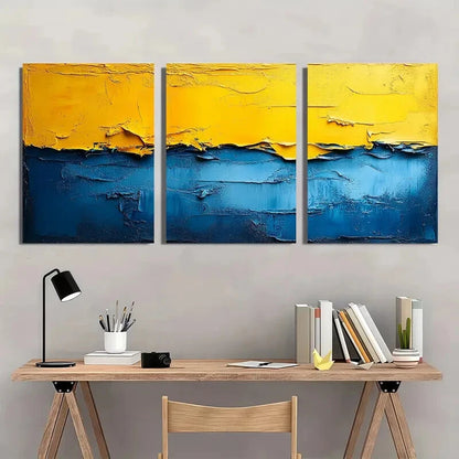 3pcs Minimalist Abstract Blue & Yellow Geometric Metal Print Ready to Hang Art