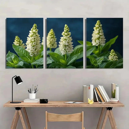 3pcs White Basil Flower Elegant Floral Spires Art Metal Print Ready to Hang Art
