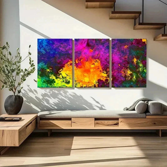 3pcs Vibrant Abstract Watercolor Decor Wall Art Set Canvas Framed 40x60cm - High Quality Print 100% Australian Made Wall Canvas Ready to Hang
