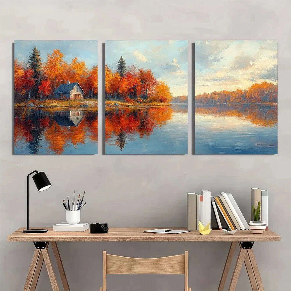 3pcs Lake Rossignol Autumn Nature Scenes Metal Print Ready to Hang Art