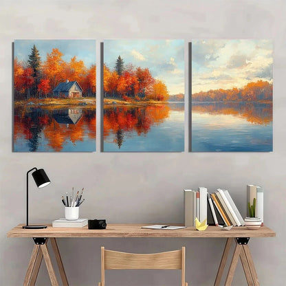 3pcs Lake Rossignol Autumn Nature Scenes Metal Print Ready to Hang Art