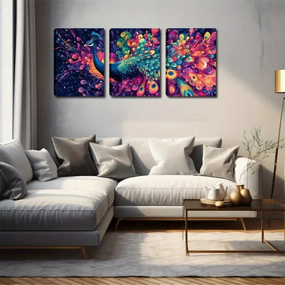 3pcs Vibrant Peacock Feathers In Blue Perfect Wall Art Set Canvas Framed 40x60cm - High Quality Print 100% Australian Made Wall Canvas Ready to Hang