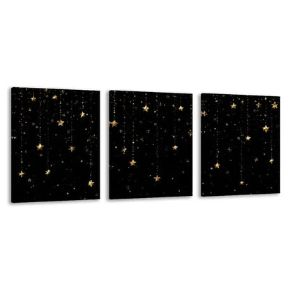 3pcs Golden stars falling on a black canvas  Wall Art Set Canvas Framed 60x90cm - High Quality Print 100% Australian Made Wall Canvas Ready to Hang