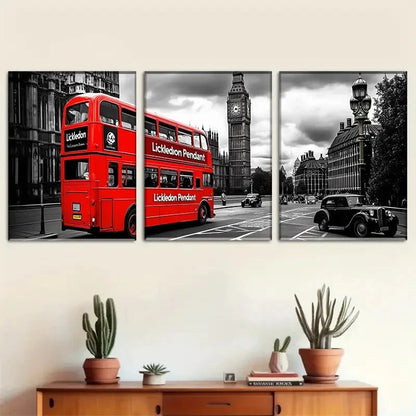 3pcs Significant London Red Bus and Landmarks Metal Print Ready to Hang Art
