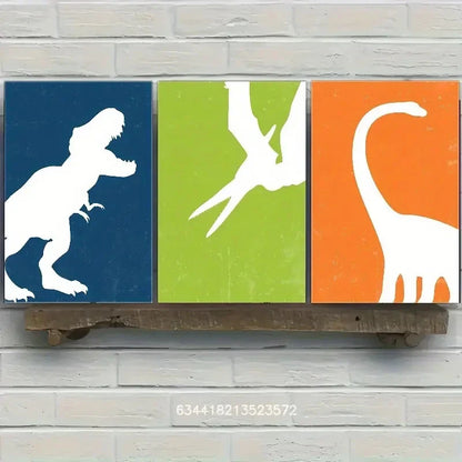 3pcs Tyrannosaurus Rex Pterodactyl Brontosaurus Metal Print Ready to Hang Art