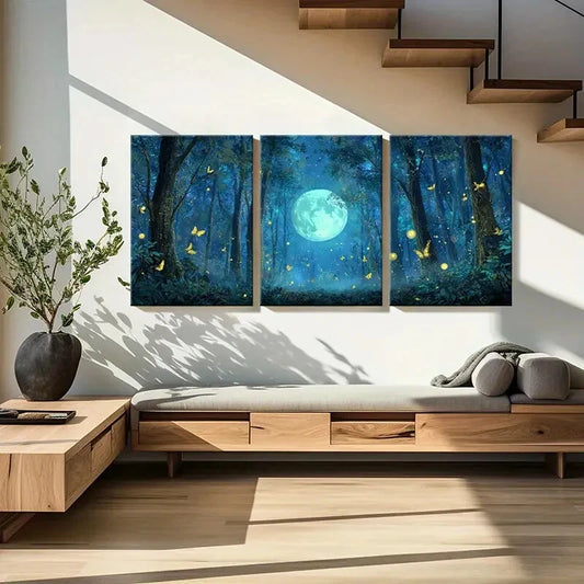 3pcs Glowing Fireflies & Butterflies Mystical Metal Print Ready to Hang Art