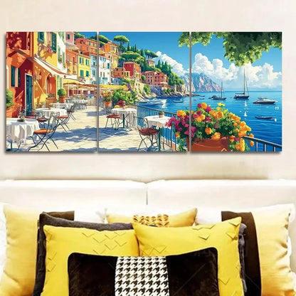 3pcs Colorful Vibrant Italian Town Scene Metal Print Ready to Hang Art
