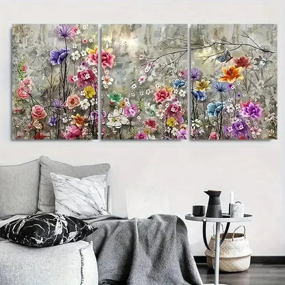 3pcs Mixed Flower Design Nature Inspired Metal Print Ready to Hang Art