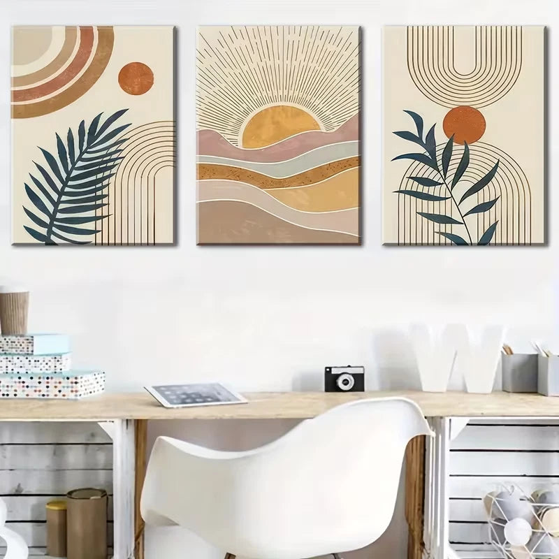 3pcs Bohemian Sun Plant Abstract Metal Print Ready to Hang Art