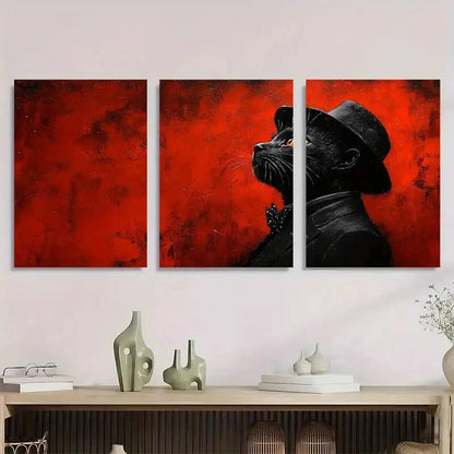 3pcs Vibrant Red & Black Painting Metal Print Ready to Hang Art