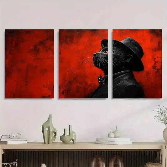 3pcs Vibrant Red & Black Painting Metal Print Ready to Hang Art