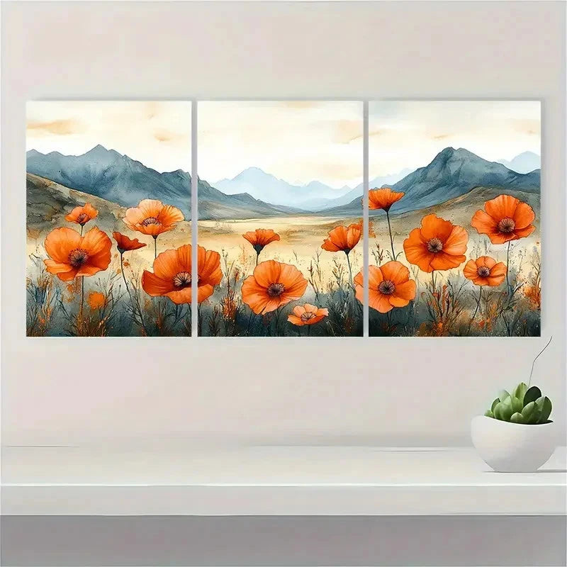 3pcs Wildflowers Arizona Blooming Desert Perfect Wall Art Set Canvas Framed 40x60cm - High Quality Print 100% Australian Made Wall Canvas Ready to Hang