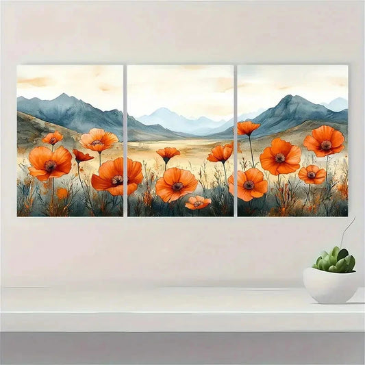 3pcs Wildflowers Arizona Blooming Desert Perfect Wall Art Set Canvas Framed 40x60cm - High Quality Print 100% Australian Made Wall Canvas Ready to Hang