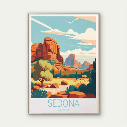 Sedona Arizona, Rock Mountains & Trees Travel Poster Print Wall Art