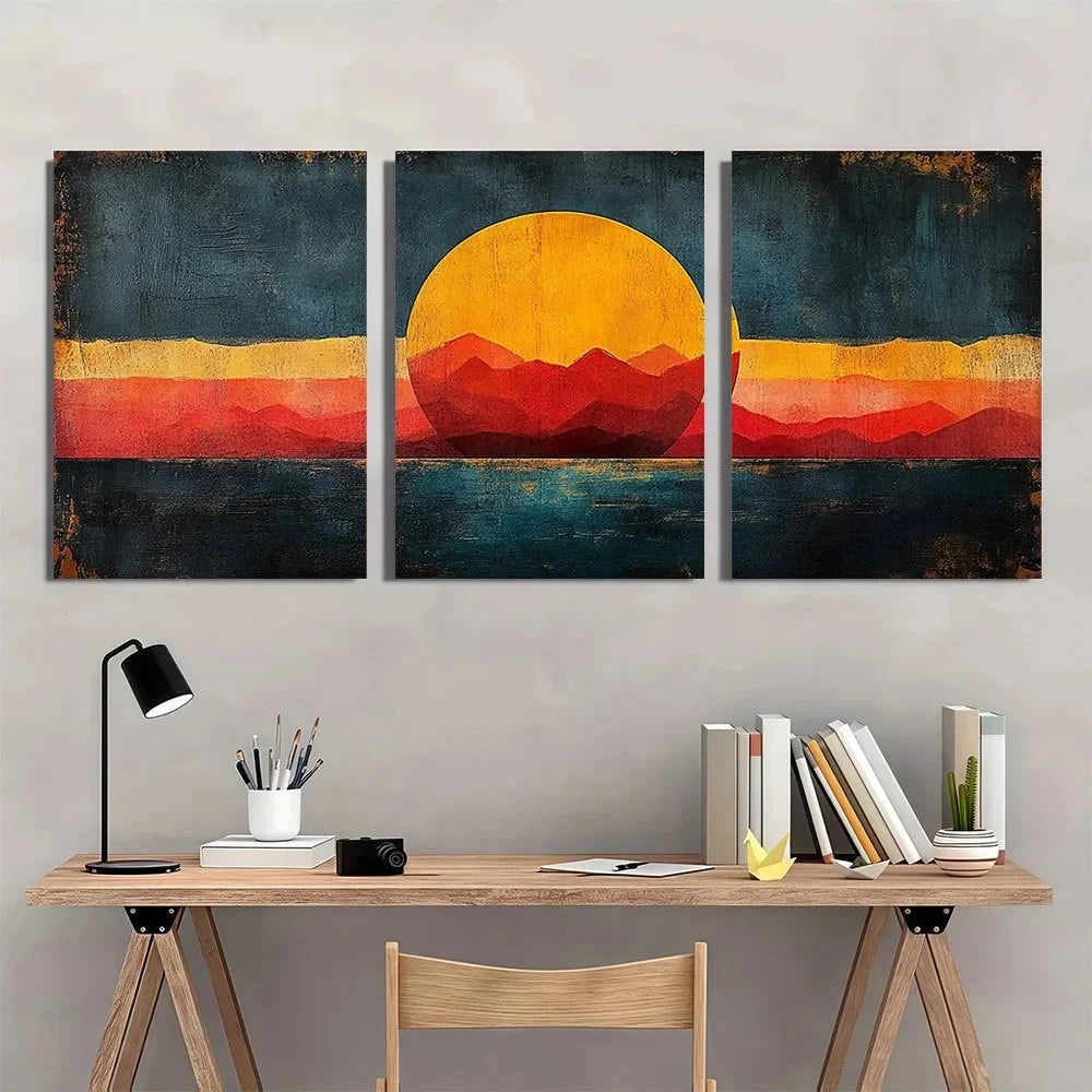 3pcs Mid Century Semi Circle Polygons Metal Print Ready to Hang Art