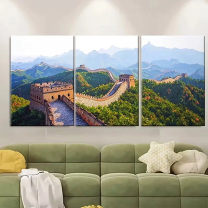 3pcs Great Wall of China Painting Metal Print Ready to Hang Art