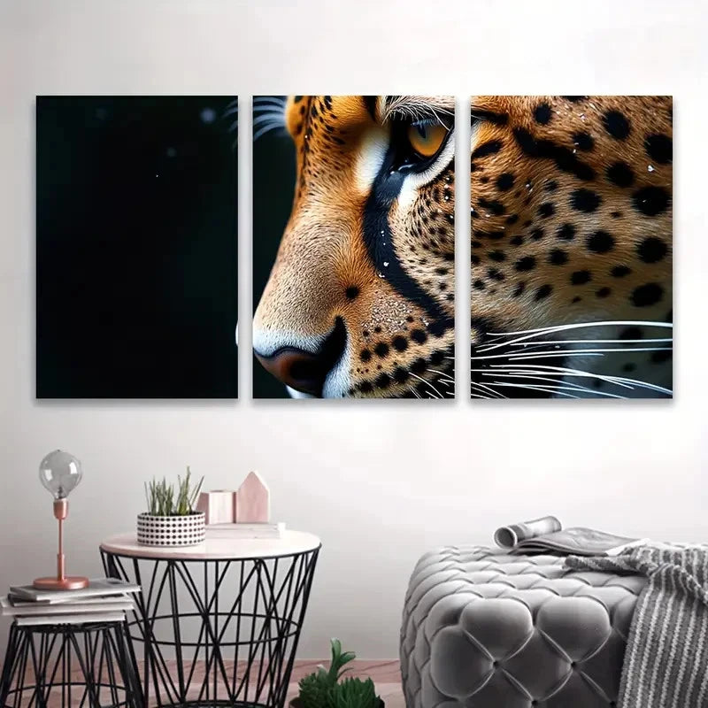 3pcs Leopard Close-Up Portrait Wall Art Set Canvas Framed 50x70cm - High Quality Print 100% Australian Made Wall Canvas Ready to Hang