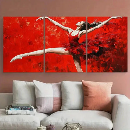 3pcs Ballerina in Red Dancing Woman Modern Design Metal Print Ready to Hang Art