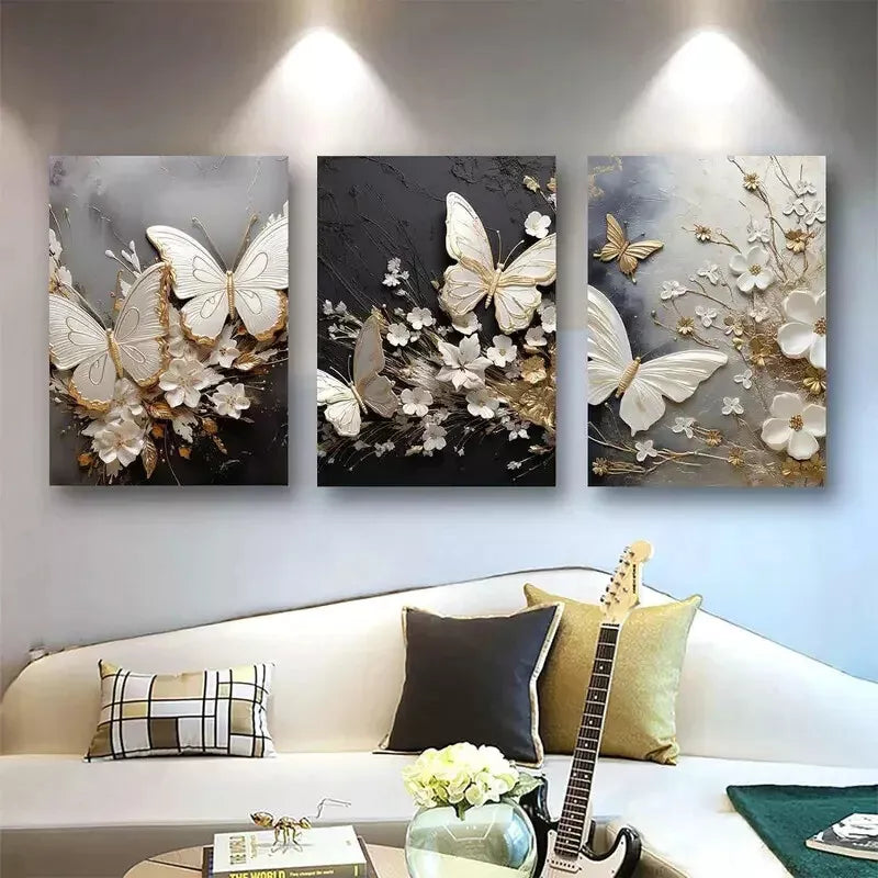 3pcs Butterfly Abstract Art Canvas Framed 40x60cm - High Quality Print 100% Australian Made Wall Canvas Ready to Hang