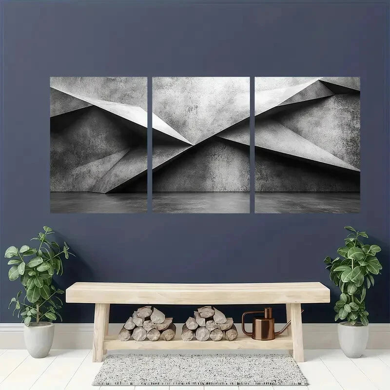 3pcs Abstract Geometric Black and White Design Metal Print Ready to Hang Art