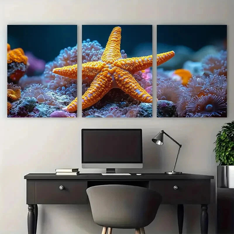 3pcs Fromia Elegans Starfish Coral Reef Sea Metal Print Ready to Hang Art