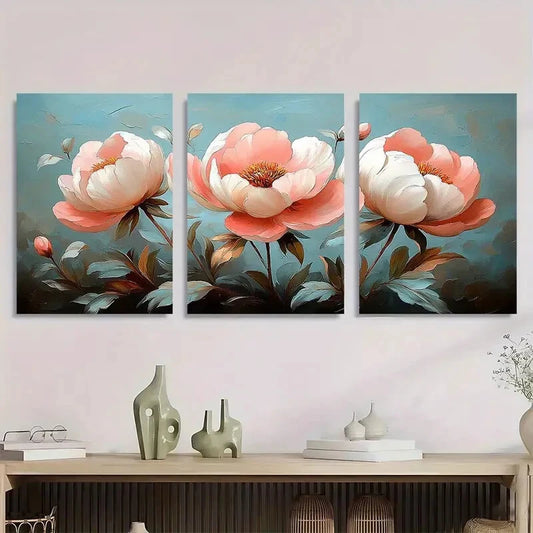 3pcs Vintage Pink & White Floral Botanical Metal Print Ready to Hang Art