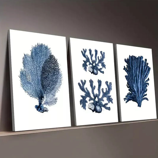 3pcs Minimalist Modern Fashion Underwater Coral Wall Art Set Canvas Framed 50x70cm - High Quality Print 100% Australian Made Wall Canvas Ready to Hang