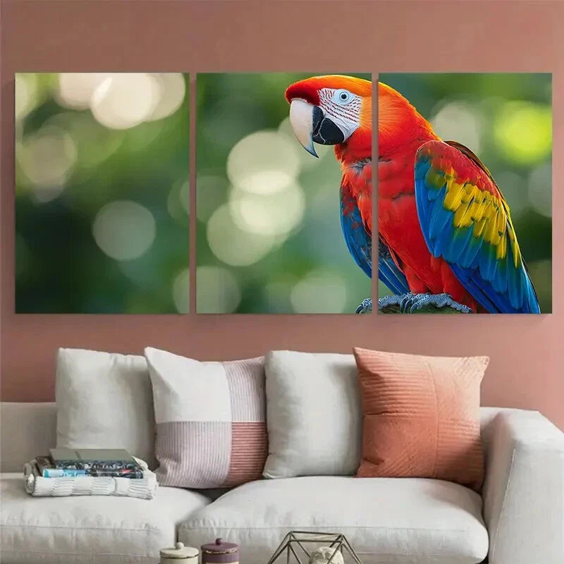 3pcs Vibrant Scarlet Macaw Photography Tropical Metal Print Ready to Hang Art