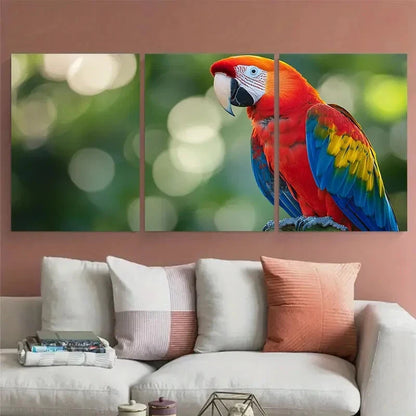 3pcs Vibrant Scarlet Macaw Photography Tropical Metal Print Ready to Hang Art