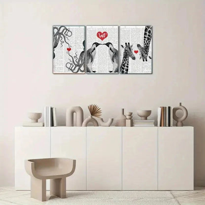 3pcs Decor Octopus Penguin Giraffe Animal Portrait Metal Print Ready to Hang
