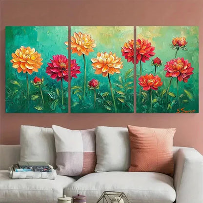 3pcs Dahlia Flowers Blooms Meadow Design Wall Art Canvas Unframed – High Quality Print 100% Australian Made Wall Canvas