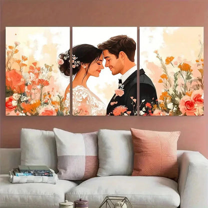 3pcs Wedding Guest Book illustration couple Metal Print Ready to Hang Art