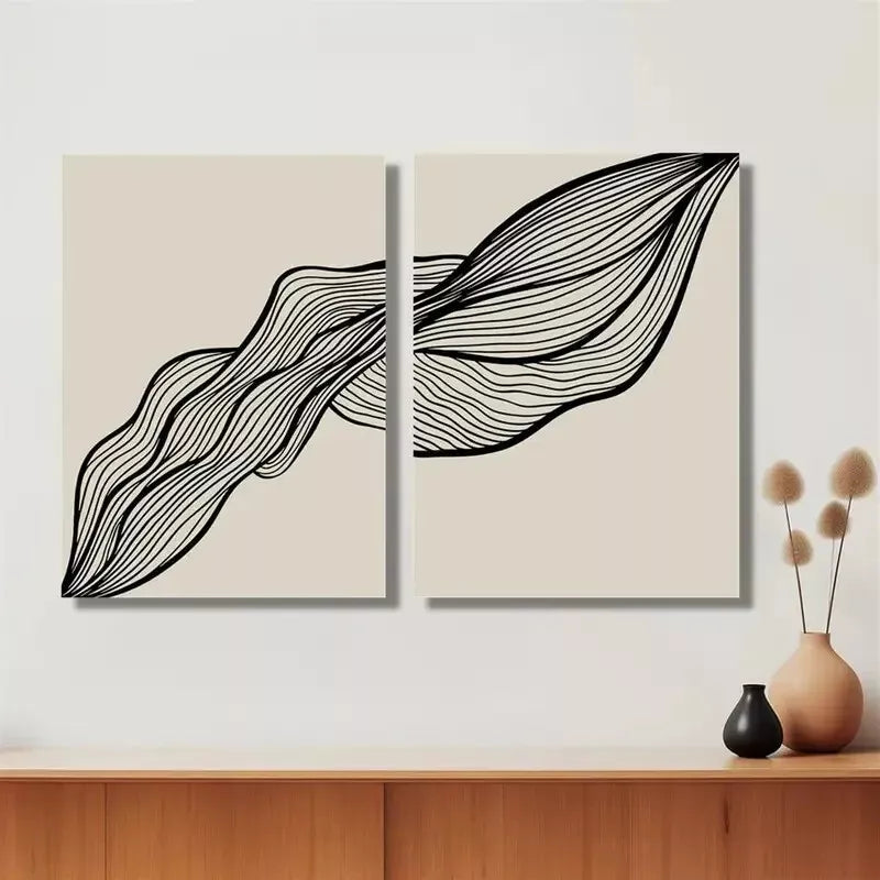 2pcs Wavy Black Line Art Canvas Framed 50x75cm - High Quality Print 100% Australian Made Wall Canvas Ready to Hang
