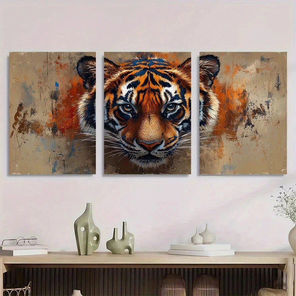 3pcs Vibrant Abstract Tiger Aesthetics Metal Print Ready to Hang Art