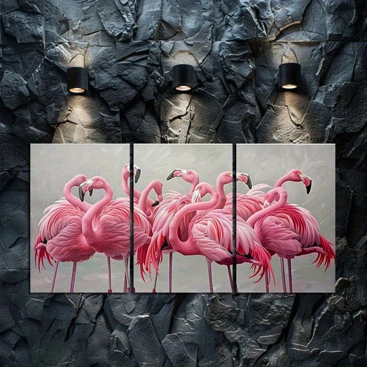 3pcs Unique Flamingos Landscape in Groups Metal Print Ready to Hang Art