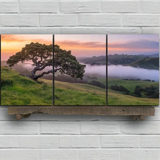 3pcs The Hill at Sunrise Nature Metal Print Ready to Hang Art