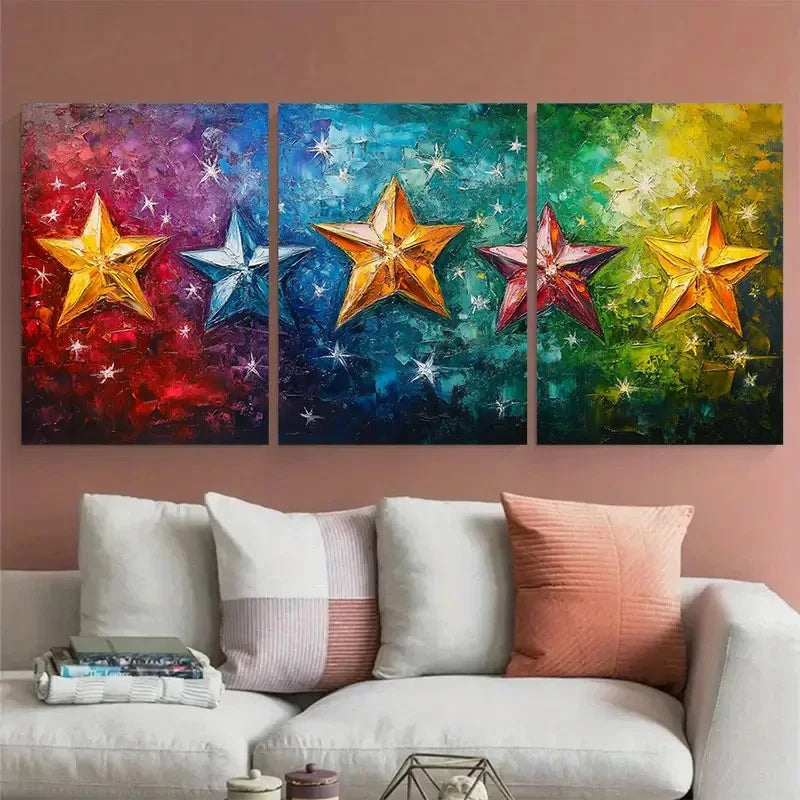 3pcs Vibrant Starry Stars Illustration Metal Print Ready to Hang Art