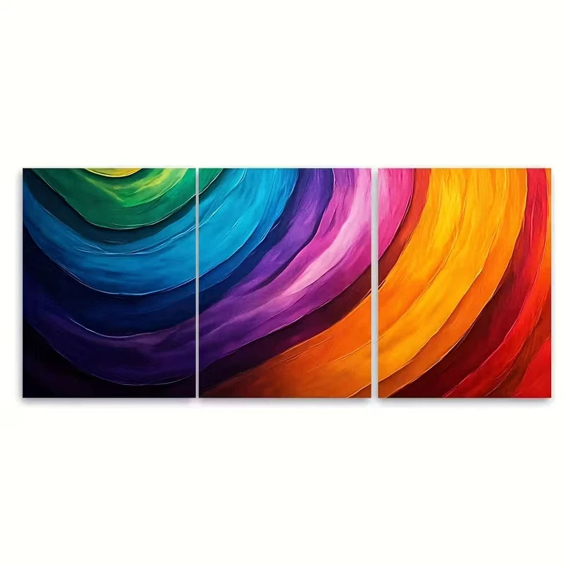 3pcs Vibrant Abstract Rainbow Curved Stripes Metal Print Ready to Hang Art