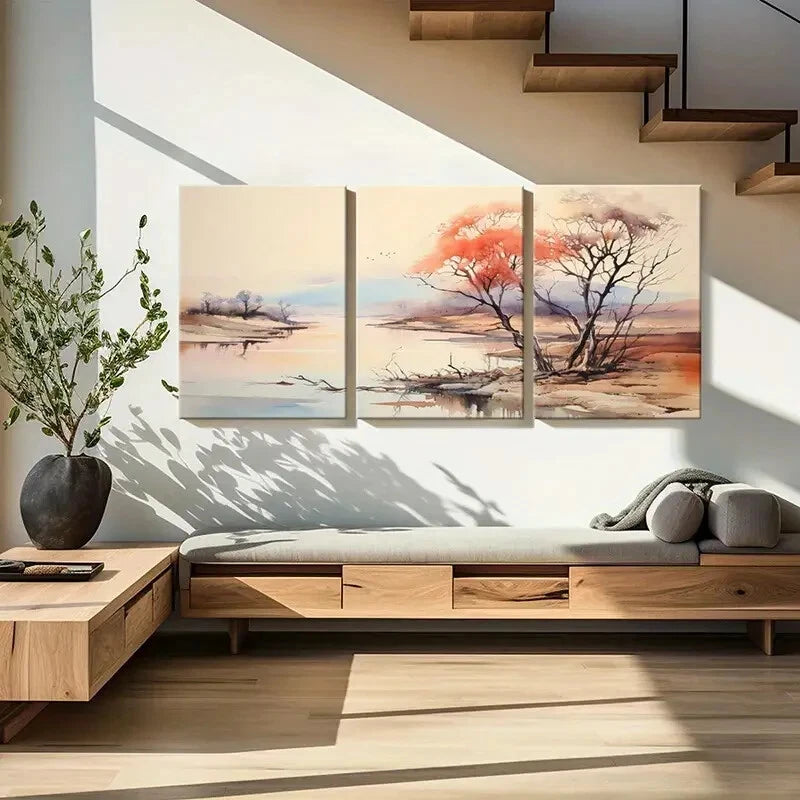 3pcs Abstract Landscape Art Watercolor Painting Metal Print Ready to Hang Art