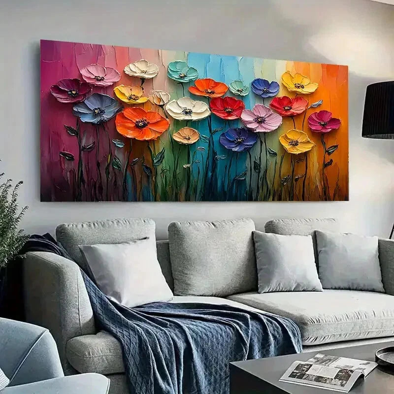 Vibrant Floral Colorful Flowers Wall Art Canvas Office Home Room Framed 120x60cm
