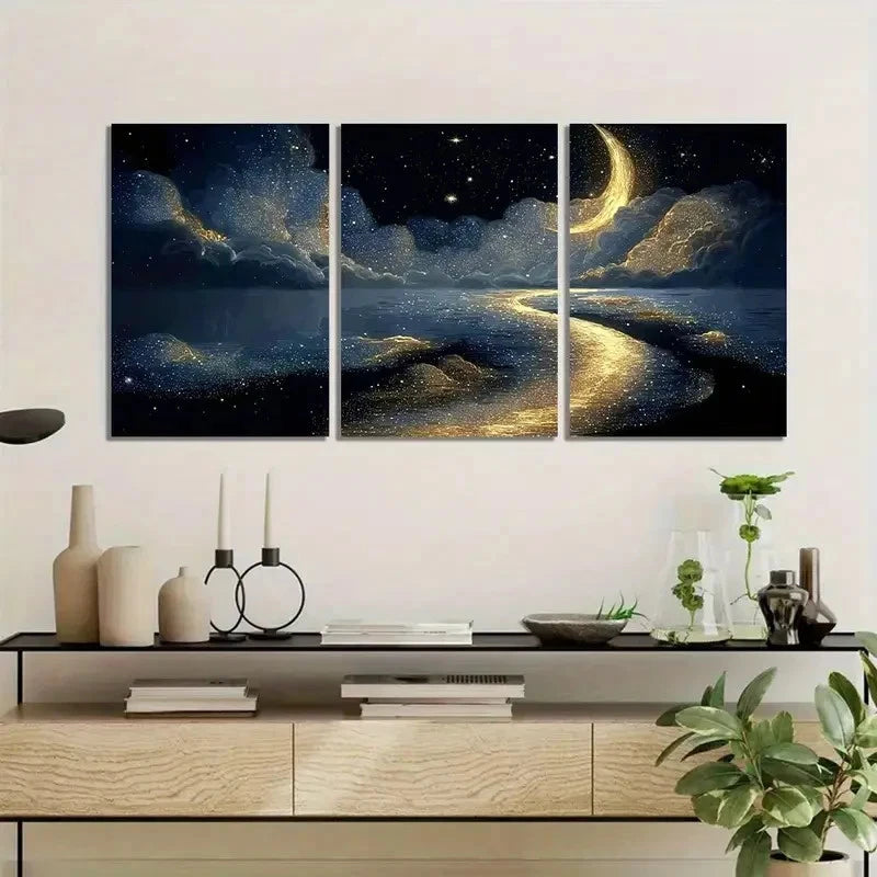 3pcs Fantasy Night Scene with Moonlight Poster Metal Print Ready to Hang Art