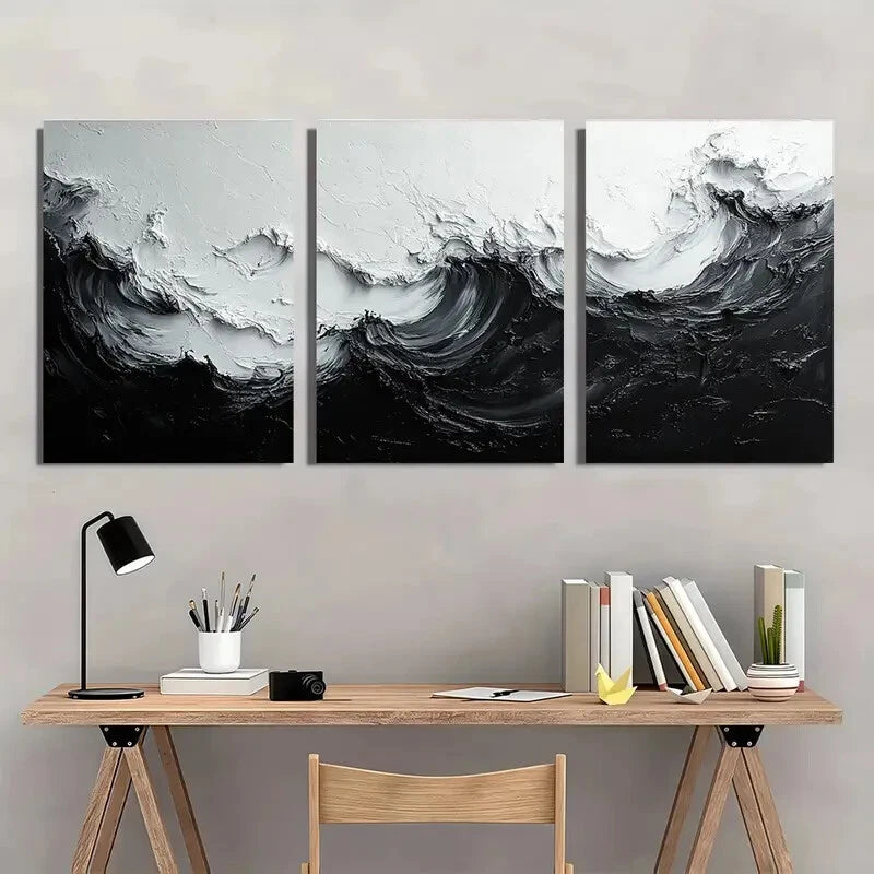 3pcs Black and White Gray Minimalist Paintings Metal Print Ready to Hang Art